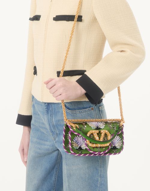 Valentino Garavani - Valentino Garavani Locò Small Embroidered Shoulder Bag With Jewel Logo - Multicolour - Woman - Shoulder Bags